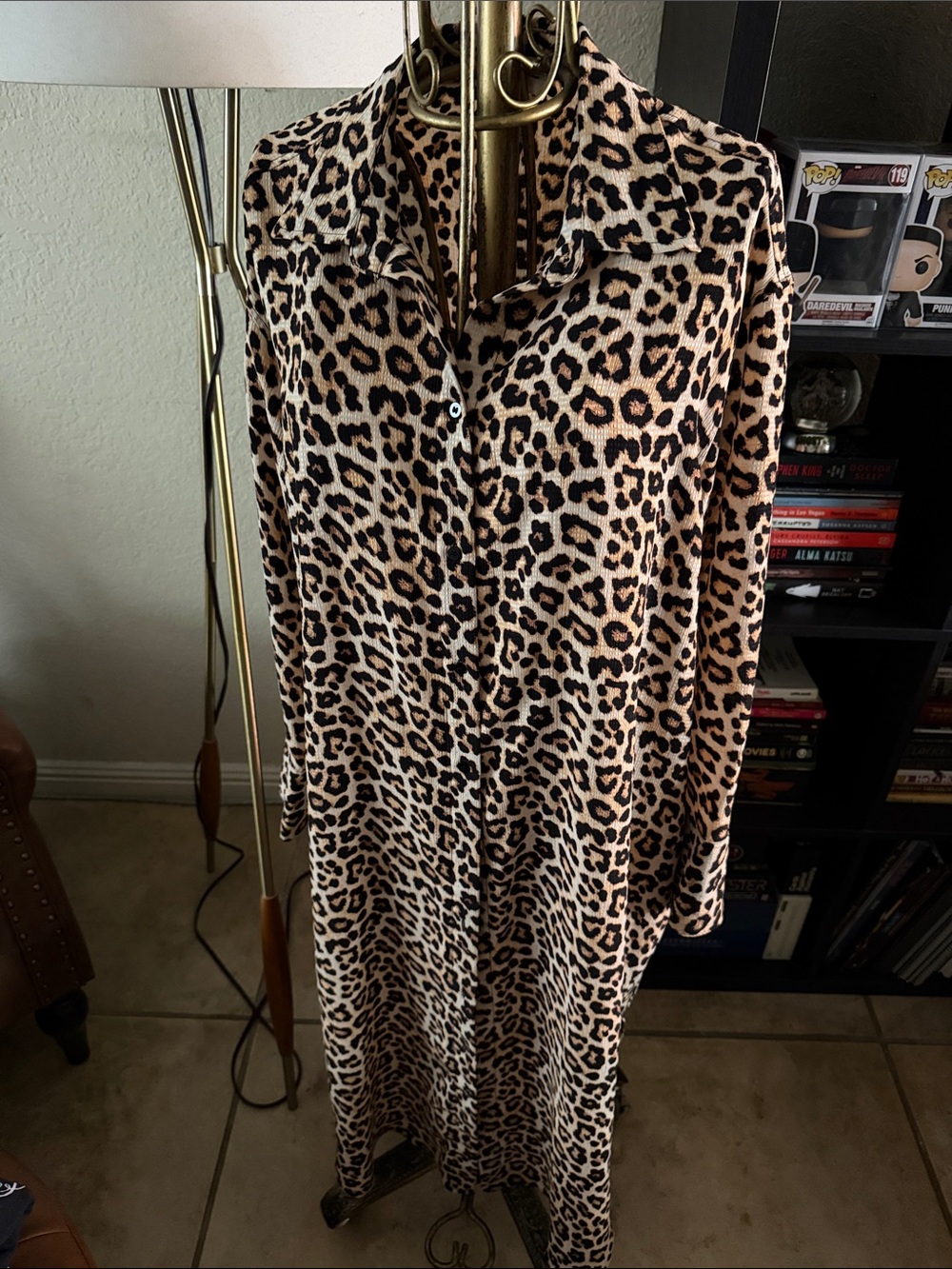 H&M Leopard Print Maxi Shirt Dress - Beige, Black